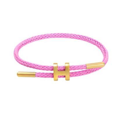 OSIRIDEH2 Bracelet with Adjustable Design Polished H Shape Buckle, Bracelets for Women, 18k Gold-plated Buckle Design Titanium Steel Wire Rope Women's Gift Jewelry - color: Pink Gold