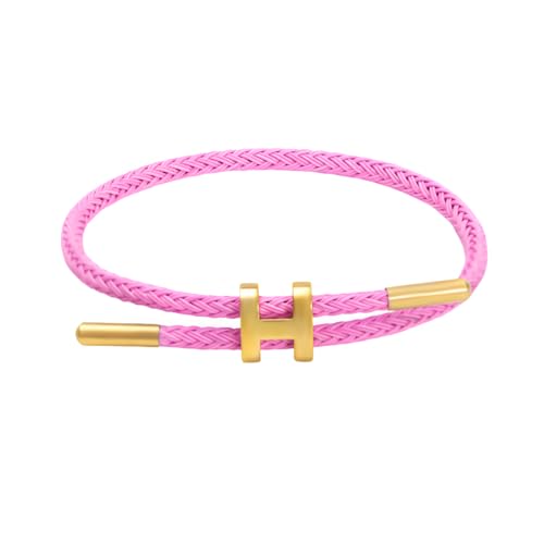 OSIRIDEH2 Bracelet with Adjustable Design Polished H Shape Buckle, Bracelets for Women, 18k Gold-plated Buckle Design Titanium Steel Wire Rope Women's Gift Jewelry - color: Pink Gold