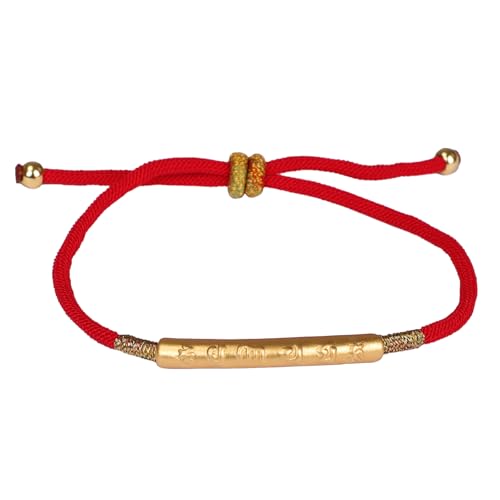 Om Mani Padme Hum Bracelet, Handmade Tibetan Buddhist Mala Bracelet with Six True Words Mantra for Protection, Good Luck & Positive Karma, Adjustable Red or Black String Bracelet for Women & Men - color: red