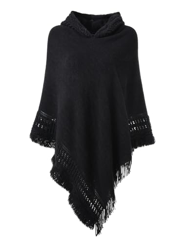 Ferand Ladies' Hooded Cape with Fringed Hem, Crochet Poncho Knitting Patterns for Women