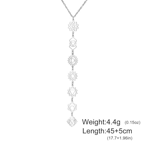 7 Chakra Necklace for Women Stainless Steel Spiritual Healing Chakra Pendant Necklace Yoga Meditation Jewellery for Mother's Day - color: Style1-S