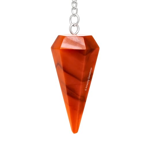Amazing Gemstone Carnelian Crystal Pendulum for Divination - Certified Dowsing Crystals and Healing Stones for Chakra Balancing and Meditation - Enhance Reiki Spiritual Growth with Healing Crystals - color: Carnelian