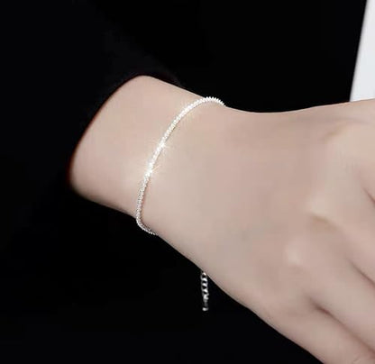 QLKILYR Dainty Shiny Silver 18K White Gold Plated Simple Chain Bracelet for Women