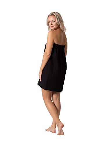 Turkish Linen Women’s Waffle Spa Body Wrap with Adjustable Closure - color: Black, size: XX-Large