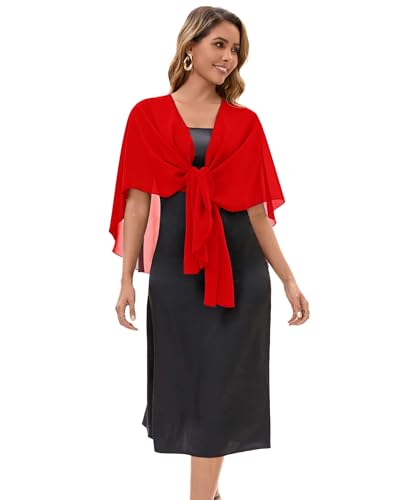 Baoqiya Chiffon Shawl Evening Scarf Shawls and Wraps for Women Wedding Party Bridal Scarves Cover Ups - color: Red