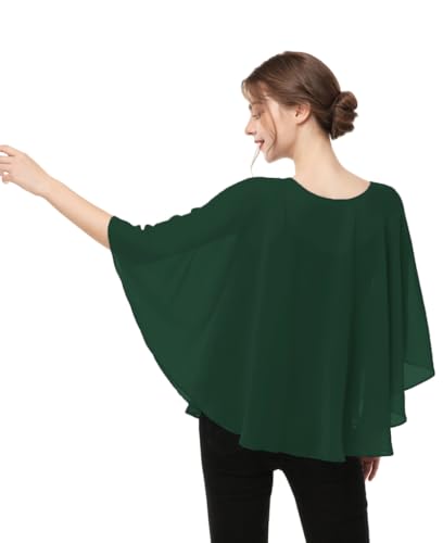 Capes for Womens Casual chiffon shawl Casual Chiffon Cape Sheer shawls and wraps Poncho Capelets Cover Up - color: Dark Green