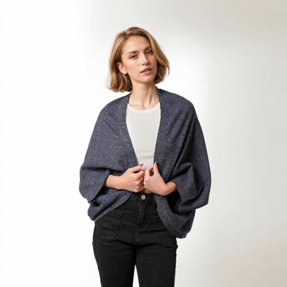 WaJuemy Shrug Sweater Shawl Wraps for Women Soft Cashmere Ponchos Sweater Cardigan Casual Open Front Top Cape Shawls - color: 10 Navy