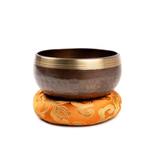 Tibetan Singing Bowl Set Brass - Master Healing Grade - Authentic Handcrafted Sound Bowl by Himalayan Bazaar - color: Brown
