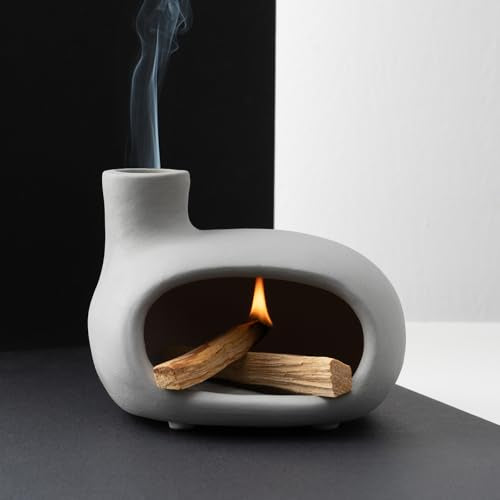 MOUGIGI Terracotta Palo Santo Holder - Modern Incense Burner, Cone Burner, Tabletop Fireplace - Purify and Energize Your Home with Fragrant Palo Santo Wood, Sage - Perfect for Meditation and Yoga - color: Matte Clay - Brown Gray
