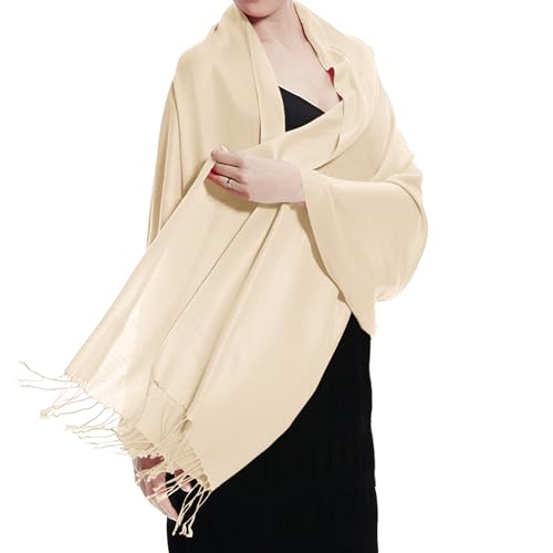 TZ Promise Women Pashmina Shawls and Wraps for Evening Dresses,Soft Large Long Scarf for Wedding,Bride Bridesmaid Gifts - color: Beige