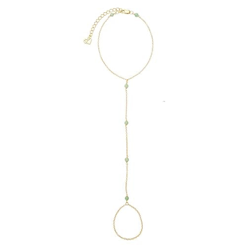 Hand Chain Bracelet for Women, Minimalist Stacking Summer Festival Bracelets, 18K Gold Plated Silver Jewelry, Gift for Her - color: 05-Jade Hand Chain