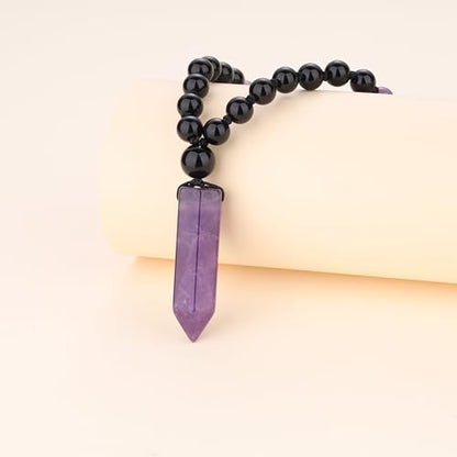 COAI Handmade 108 Beads Mala Necklace for Women, Green Aventurine/Amethyst Onyx 7 Chakra Necklace for Women - style: Onyx & Amethyst