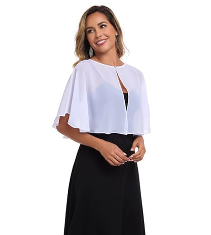 TONGFANTFL Women's Soft Chiffon Capelets Shawls and Wraps for Evening Wedding Cape Bole Cover Up - color: White