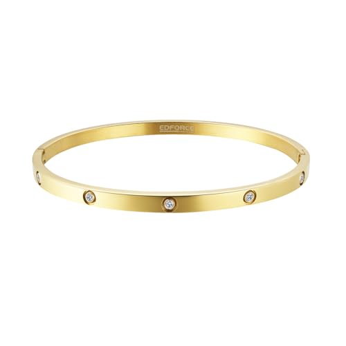 4mm Width Thin Love CZ Bangle Bracelet for Women - color: Gold