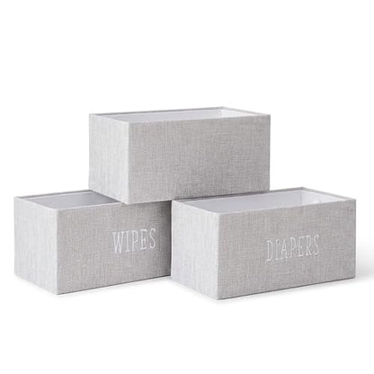 RGI Home Decorative Storage Bins, Set of 3 Rectangular Greyboard Organizer Baskets for Nursery or Child's Room, Durable and Stylish, Each 12" L x 7" W x 5.5" H, Ideal for Toys and Essentials, Gray