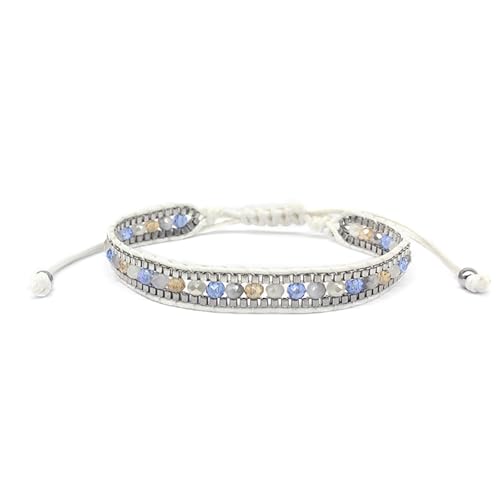 Boho Handmade Crystal Beaded Bracelet for Women,Adjustable Braided Woven Bracelet,Minimalist Casual Jewelry Gift - color: White