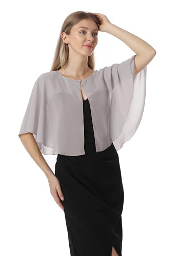 Chiffon Capelet Soft capes Shawls and Wraps for Evening Dress Wedding Cape 1920s shawl accessories for women - color: Grey