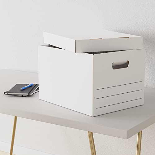 Amazon Basics Medium Duty Storage/Filing Boxes with Lid and Handles, Legal/Letter Size, Collapsible, Foldable, Tape-Free Assembly, 16.2" L x 12.5" W x 10.5" H, White, 12-Pack - style: Medium Duty 12-pack