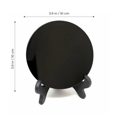 Black Obsidian Scrying Mirror 3.94 in with Wooden Stand, Premium Quality Obsidian Mirror for Meditation, Witchcraft, Divination and Spiritual Practices (100 mm) - size: 3.9"L x 3.9"W