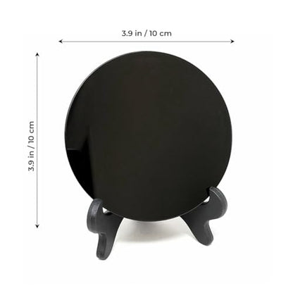 Black Obsidian Scrying Mirror 3.94 in with Wooden Stand, Premium Quality Obsidian Mirror for Meditation, Witchcraft, Divination and Spiritual Practices (100 mm) - size: 3.9"L x 3.9"W