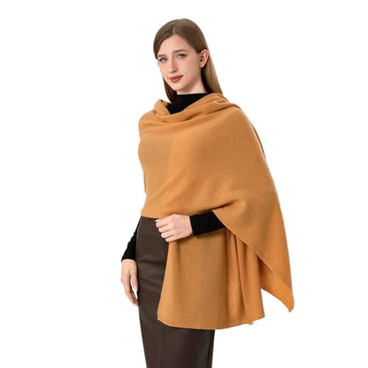 Cashmere Wrap Soft Knitted Scarf Stole for Women Airplane Travel Blanket Shawl 87x28 IN Extra Large Pashmina - color: Deep Camel