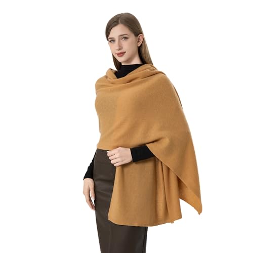 Cashmere Wrap Soft Knitted Scarf Stole for Women Airplane Travel Blanket Shawl 87x28 IN Extra Large Pashmina - color: Deep Camel