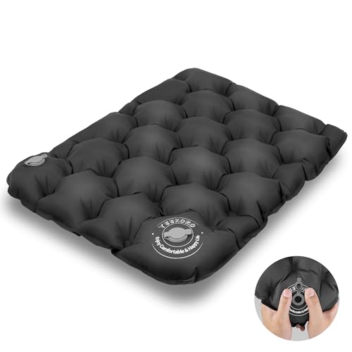 Inflatable Seat Cushion, Lightweight Camping Air Sitting Pad, Waterproof Air Seat Cushion, Portable Push-Press Seat Cushion for Airplane Travel Hiking Office Stadium Seat（Black）