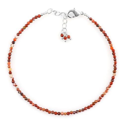 Natural Gemstone Beaded Bracelet, Microfaceted Crystals, Handmade Dainty Jewelry, Bohemian Plated Bracelet-Gift - style: Red Jasper