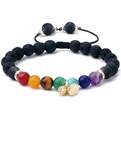 Anxiety Spiritual Stress Relief Fidget Chakra Healing Crystals Beaded Bracelets Mindfulness Meditation Essential Oils Accessories Gifts for Women Men - color: Lava Stone Chakra