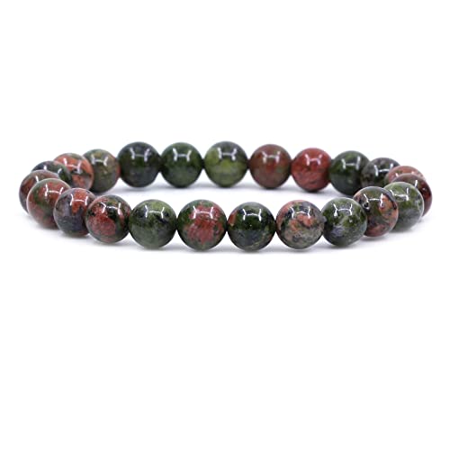 Keleny Gem Semi Precious Gemstones 8mm Natural Quartzite Stone Round Beads Rock Crystal Jasper Stretch Bracelet 7 Inch Unisex - color: Green Unakite