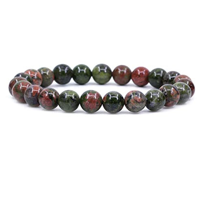 Keleny Gem Semi Precious Gemstones 8mm Natural Quartzite Stone Round Beads Rock Crystal Jasper Stretch Bracelet 7 Inch Unisex - color: Green Unakite