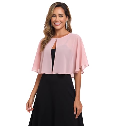 TONGFANTFL Women's Soft Chiffon Capelets Shawls and Wraps for Evening Wedding Cape Bole Cover Up - color: Blush