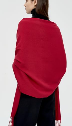 Pashmina Shawls and Wraps Scarfs for Women Wedding Party Winter Warm Long Solid Color - color: Maroon