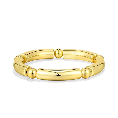 Gold Chunky Bangles Bracelets For Women 14k Gold Plated Stack Layered Curved Bamboo Tube Stretch Bracelets Gift Jewelry - color: 1pcs Gold-8mm