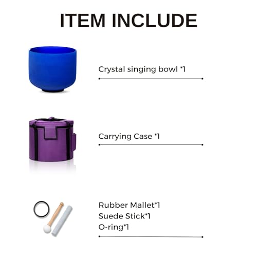 8 Inch Ingio A Note 432hz Third Eye Chakra Crystal Singing Bowl Healing with Carrying Case and Rubber Mallet Suede Strikers Oring - color: Indigo A Note, size: 8 inch