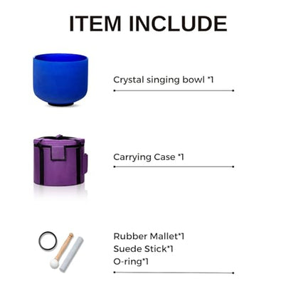 8 Inch Ingio A Note 432hz Third Eye Chakra Crystal Singing Bowl Healing with Carrying Case and Rubber Mallet Suede Strikers Oring - color: Indigo A Note, size: 8 inch