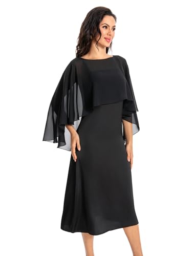 Baoqiya Women's Capelet Shawls and Wraps for Evening Dresses Soft Bridesmaid Shawl Chiffon Cape Wedding Cover Up - color: Black