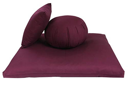 Kapok Zafu, Zabuton and Support Meditation Cushion Set (3pc) - color: Burgundy