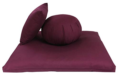 Kapok Zafu, Zabuton and Support Meditation Cushion Set (3pc) - color: Burgundy