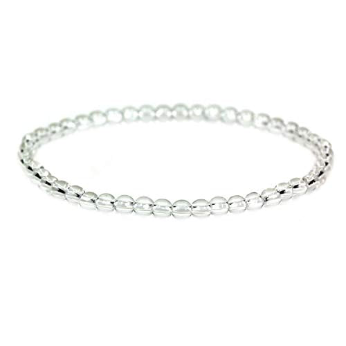Keleny 4mm Natural Round Beads Gemstones Rock Crystal Stretch Bracelet 7 Inch Unisex - color: White Quartz