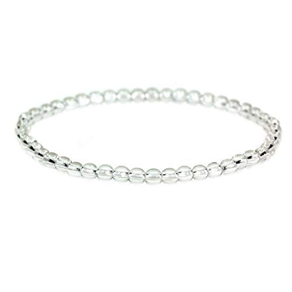 Keleny 4mm Natural Round Beads Gemstones Rock Crystal Stretch Bracelet 7 Inch Unisex - color: White Quartz