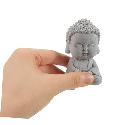 PRETYZOOM Handcrafted Sandstone Buddha Statue Minimalist Decor for Home Garden and Tea Elegant Indoor Desktop Sculpture Peaceful Ambiance Creator
