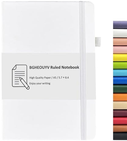 Notebook Journal, College Ruled Notebook Lined A5 160 Pages,Hard Cover Journals for Writing, Notebooks for Work Office School Women Men,5.7 inches x 8.4 inches(White) - color: White