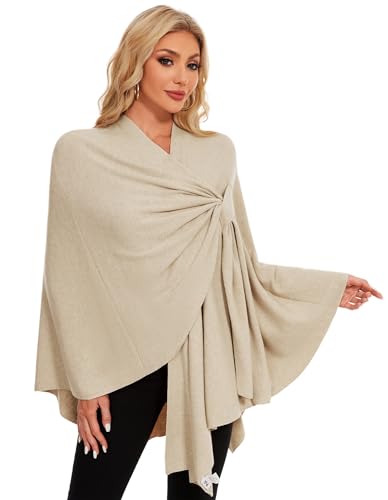 PULI Womens Elegant Cross Front Shawl Wraps Knitted Ponchos Cape Light Weight Poncho Sweater Soft Warm Travel Wraps - color: Barley Twist