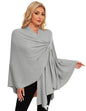 PULI Womens Elegant Cross Front Shawl Wraps Knitted Ponchos Cape Light Weight Poncho Sweater Soft Warm Travel Wraps - color: Grey