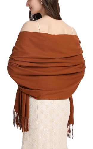 Pashmina Shawl and Wraps for Evening Dresses Resemble Cashmere Scarf for Women Wedding Winter Warm Shawls - color: Caramel