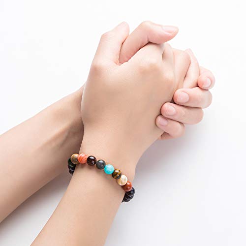 Fesciory Women Solar System Bracelet Universe Galaxy The Eight Planets Guardian Star Natural Stone Beads Bracelet Bangle Gifts - color: Blue Sandstone(Nine Planets)