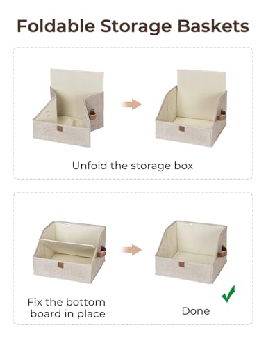 StorageWorks Closet Storage Bins, Trapezoid Organizer Box for Shelves, Fabric Clothes Bin, Foldable Organizing Baskets with Handles, Small, Brown and Beige, 3-Pack