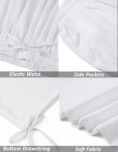 COOFANDY Men's Cotton Linen Pants Casual Harem Pants Elastic Waist Beach Boho Yoga Trousers - color: 1-white, size: Medium