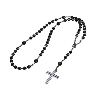 LIYAPEI Triple Protection Necklace with Tiger Eye, Obsidian, and Hematite - Stylish Men's Cross Necklace and Women's Y-Shaped Sweater Chain An Anxiety Relief Beaded Necklace. - color: Black Obsidian